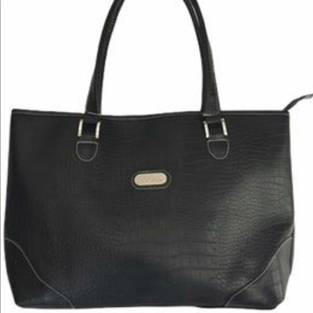 Faux Croc Black Tote Bag